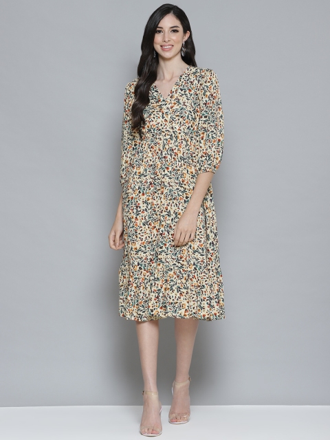 

Femella Off White & Multicoloured Floral Wrap Midi Dress