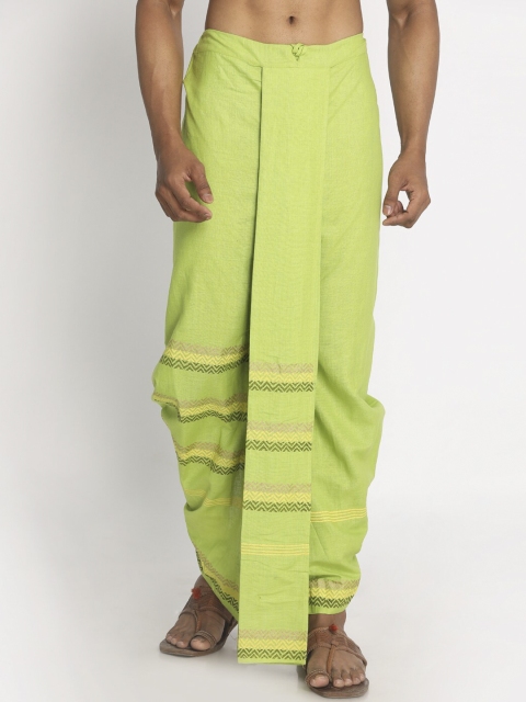 

Nakshi Men Green & Yellow Hand Block Printed Pure Cotton Dhoti