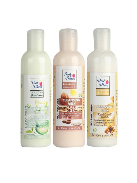 

Pink Plums Set of 3 Aloevera Cocoshea Gold Cleansing Milk, Multi