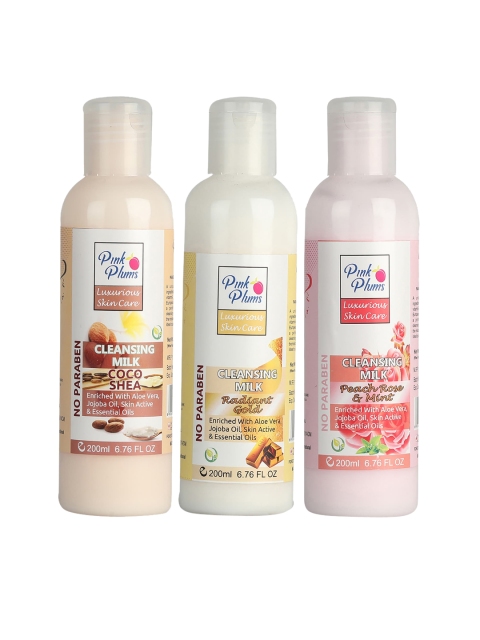 

Pink Plums Set of 3 Cocoshea Gold Peach Rose & Mint Cleansing Milk, Multi
