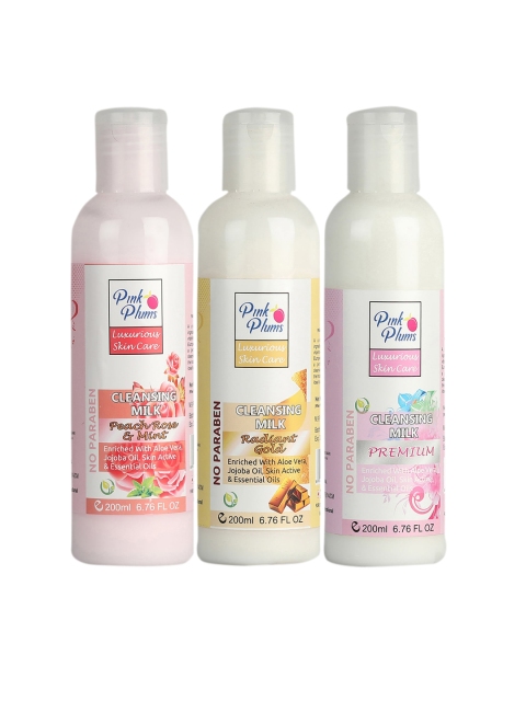 

Pink Plums Set of 3 Gold Peach Rose & Mint Premium Cleansing Milk, Multi