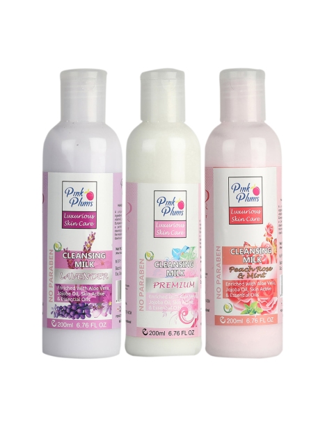 

Pink Plums Set of 3 Lavender Peach Rose & Mint Premium Cleansing Milk, Multi