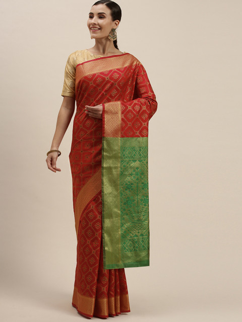 

Mitera Red & Green Woven Design Zari Silk Blend Saree
