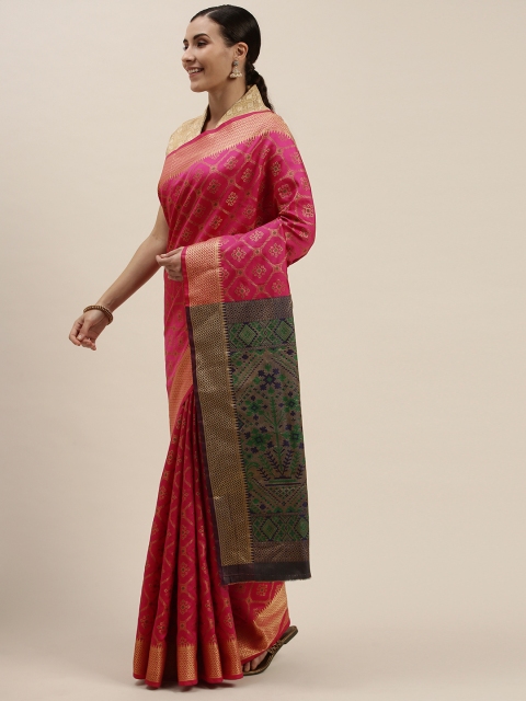 

Mitera Pink & Green Woven Design Zari Silk Blend Saree