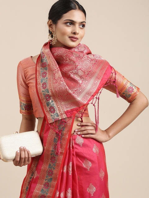 

Saree mall Red Ethnic Motifs Zari Silk Blend Banarasi Sarees