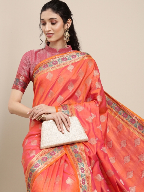 

Saree mall Orange Ethnic Motifs Zari Silk Blend Banarasi Sarees
