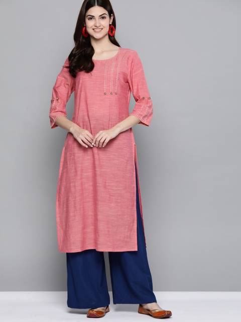 

HERE&NOW Women Pink Thread Work Pure Cotton Kurta