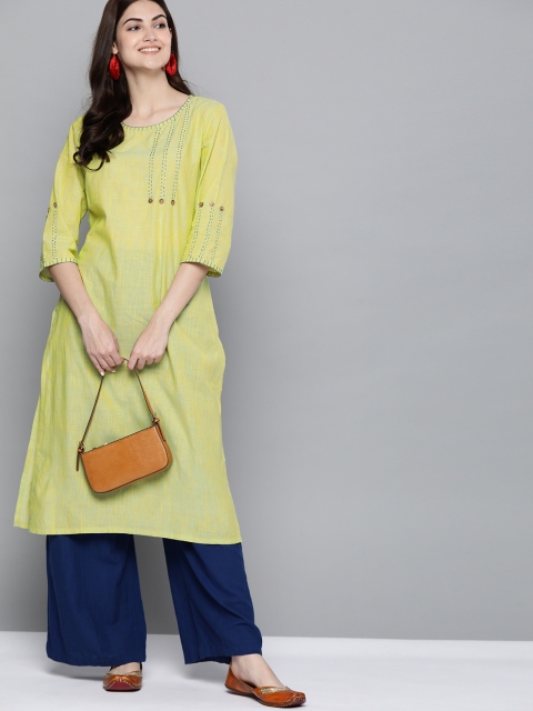 

HERE&NOW Women Sea Green Pure Cotton Thread Work Kurta