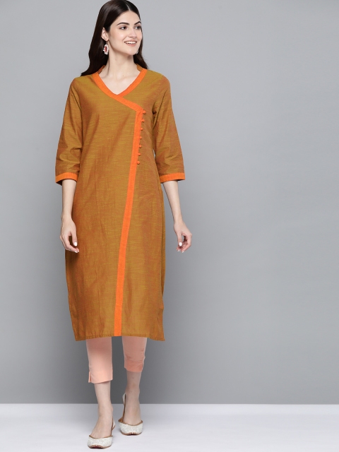 

HERE&NOW Women Brown Pure Cotton Angrakha Kurta