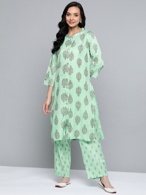 

HERE&NOW Women Pink Ethnic Motifs Printed Pure Cotton Kurta with Palazzos