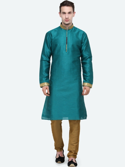

RG DESIGNERS Men Green Regular Kurta with Churidar