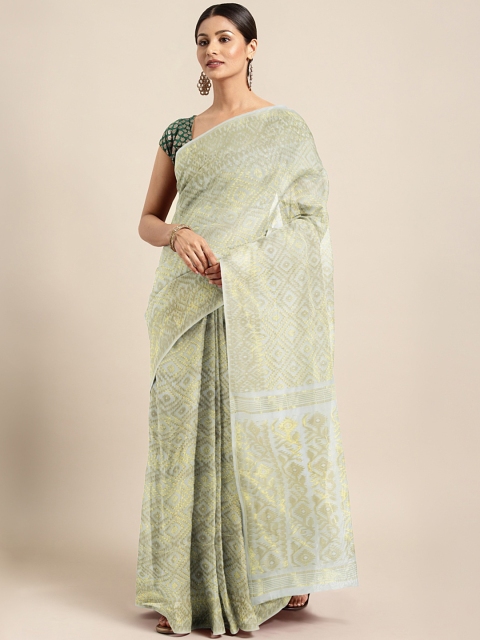 

Kalakari India Gold-Toned & White Ethnic Motifs Silk Cotton Jamdani Saree