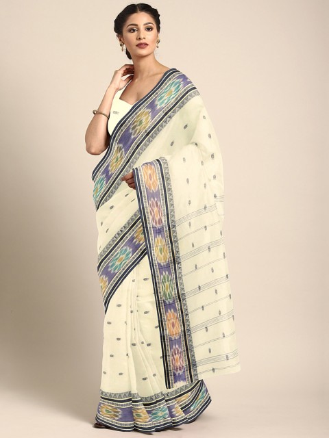 

Kalakari India Off White & Multicoloured Woven Design Silk Cotton Taant Saree
