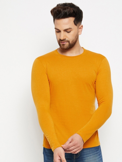 

Plagg Men Mustard Yellow Solid Round Neck Cotton T-shirt