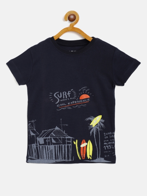 

Gini and Jony Boys Navy Blue & Grey Graphic & Tropical Cotton T-shirt