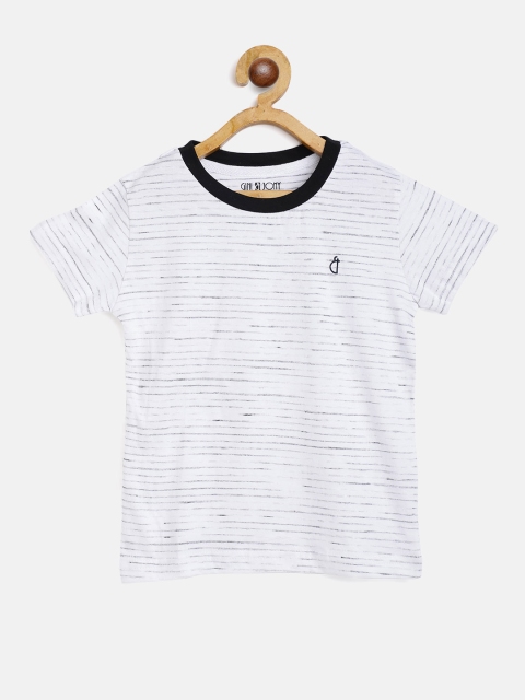 

Gini and Jony Boys White & Black Cotton Striped T-shirt