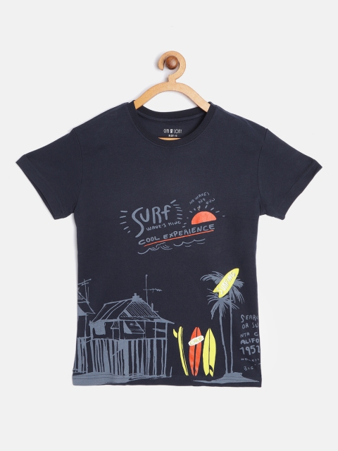 

Gini and Jony Boys Navy Blue Pure Cotton Printed Tropical T-shirt