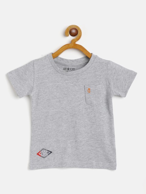 

Gini and Jony Infant Boys Grey Melange & Orange Brand Logo Print Back Pure Cotton T-shirt