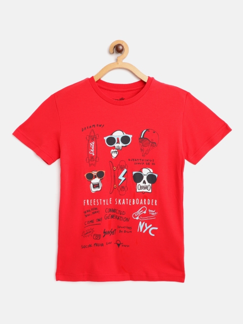

Gini and Jony Boys Red Black Typography Print Cotton Pure Cotton T-shirt
