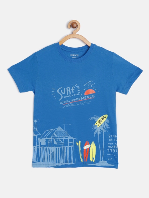 

Gini and Jony Boys Blue Yellow Tropical Print Pure Cotton T-shirt