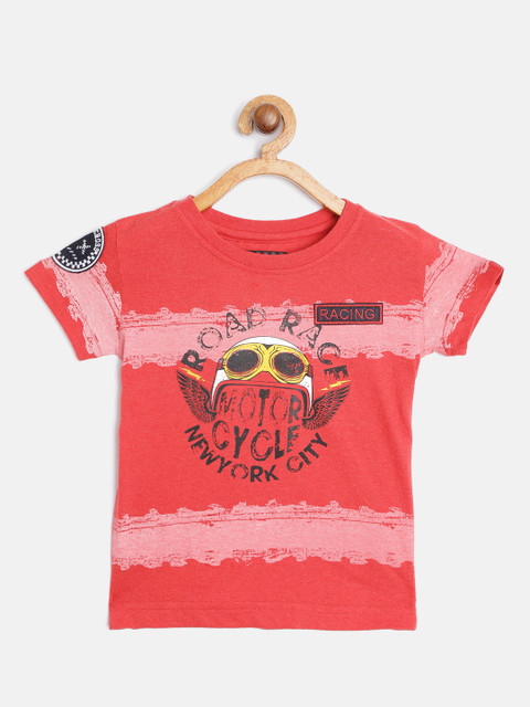 

Gini and Jony Boys Red Black Cotton Biker Print Pure Cotton T-shirt