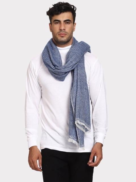 

WEAVERS VILLA Men Blue & White Woven Design Stole