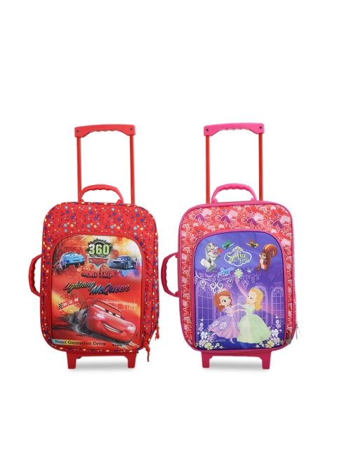 

Disney Kids Pink & Red Pack of 2 Cars and Sofiya Trolley Cabin Bag, Multi