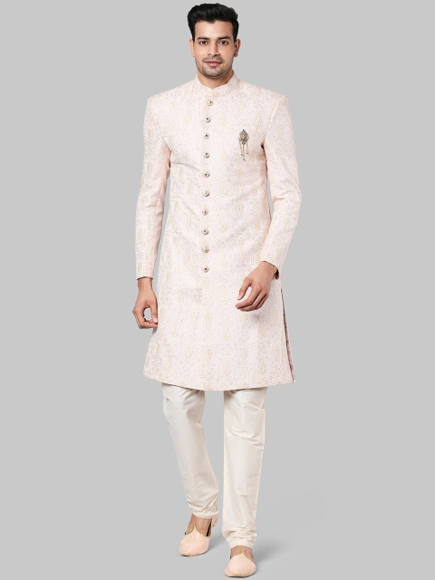 

Ethnix Men Beige Woven Design Sherwani Set