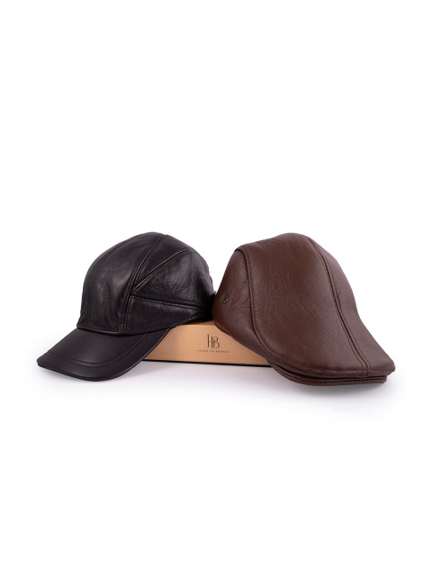 

BANGE Unisex Pack of 2 Brown & Black Genuine Leather Baseball Caps
