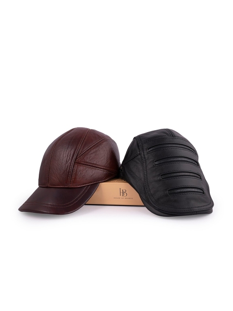 

BANGE Unisex Set Of 2 Brown & Black Leather Baseball Cap