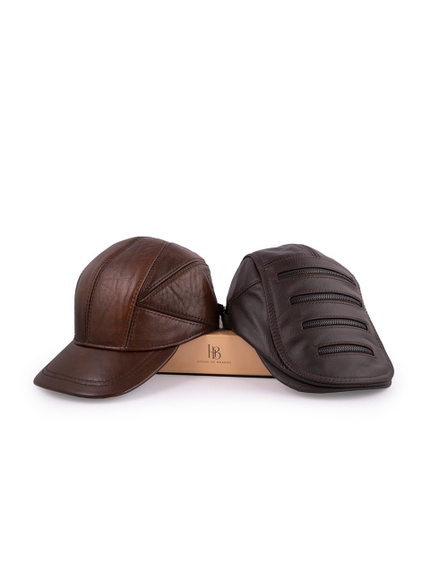 

BANGE Set Of 2 Brown Leather Baseball Caps