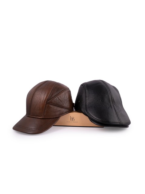 

BANGE Unisex Pack Of 2 Leather Baseball & Ascot Caps, Brown