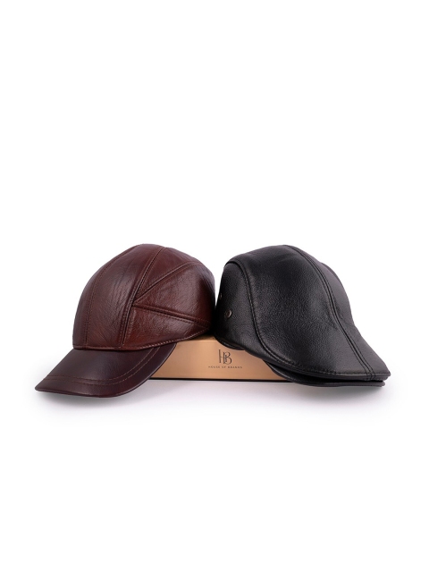 

BANGE Unisex Pack of 2 Brown & Black Genuine Leather Baseball Caps