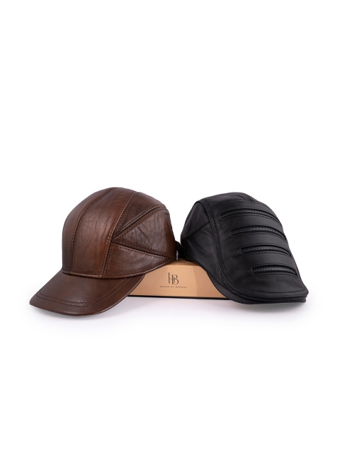 

BANGE Unisex Set Of 2 Brown & Black Leather Baseball Caps