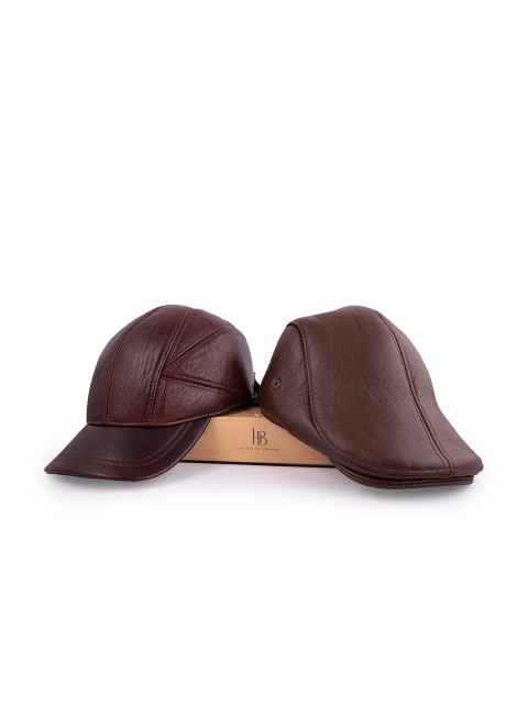 

BANGE Unisex Set Of 2 Brown Leather Ascot Cap