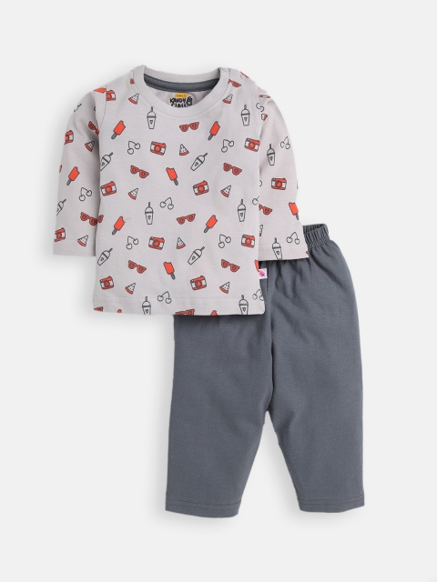 

AMUL Kandyfloss Unisex Kids Grey Pure Cotton Graphic Night Suit