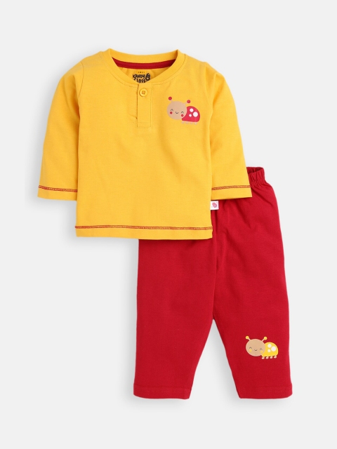 

AMUL Kandyfloss Unisex Kids Yellow Pure Cotton Graphic Night Suit