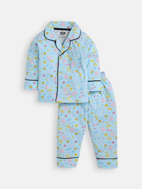

AMUL Kandyfloss Unisex Kids Blue Pure Cotton Graphic Night Suit