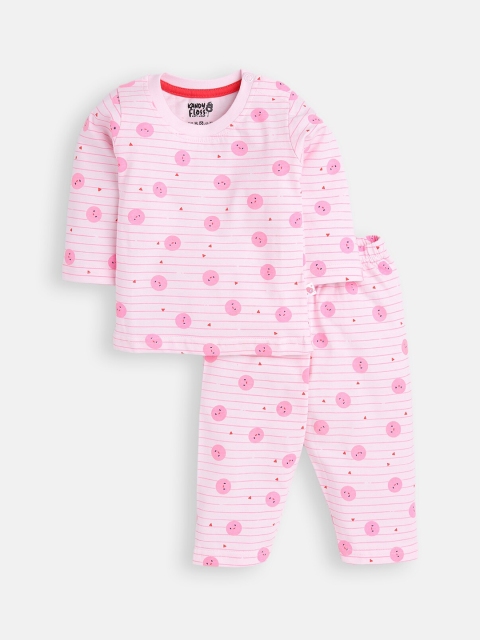 

AMUL Kandyfloss Unisex Kids Pink Pure Cotton Graphic Night Suit