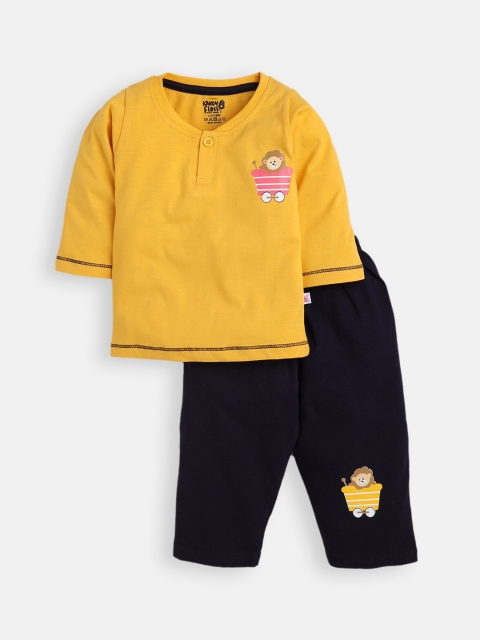 

AMUL Kandyfloss Unisex Kids Yellow Pure Cotton Graphic Night Suit