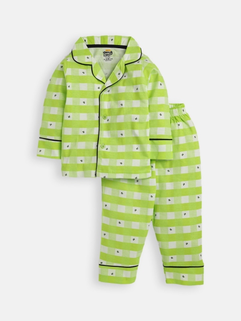 

AMUL Kandyfloss Unisex Kids Green Pure Cotton Graphic Night Suit