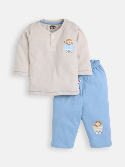 

AMUL Kandyfloss Unisex Kids Grey Pure Cotton Graphic Night Suit