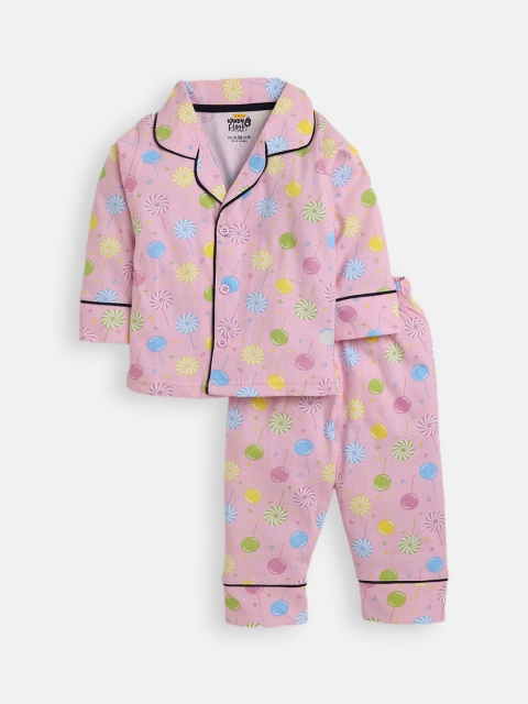 

AMUL Kandyfloss Unisex Kids Pink Pure CottonGraphic Night Suit