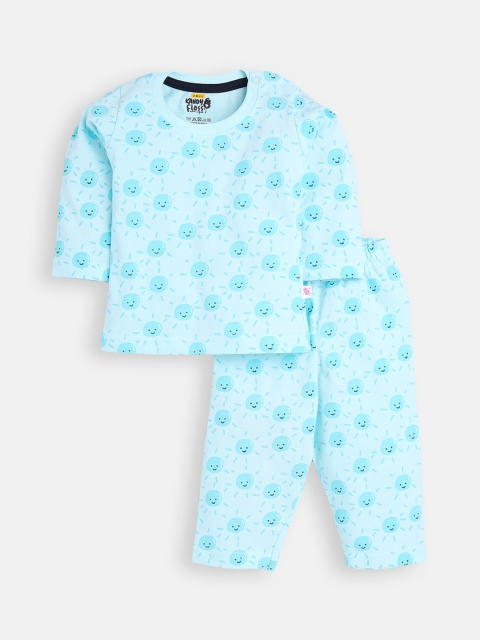 

AMUL Kandyfloss Unisex Kids Blue Pure Cotton Graphic Night Suit