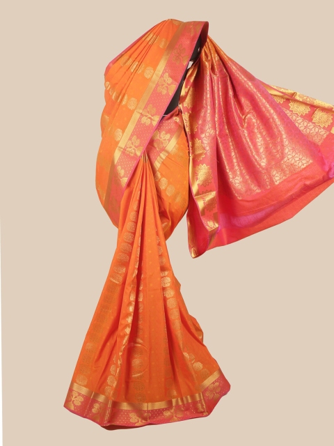 

Pothys Orange & Pink Silk Blend Ethnic Motifs Woven Designed Saree