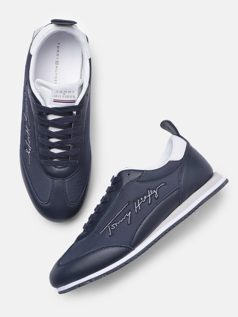 

Tommy Hilfiger Women Navy Blue Solid SIGNATURE RETRO Orthotic Friendly Leather Sneakers