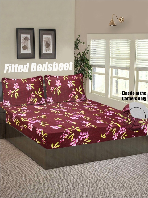 

Good Homes by Home Candy Maroon & Pink Floral 144 TC Queen Bedsheet with 2 Pillow Covers