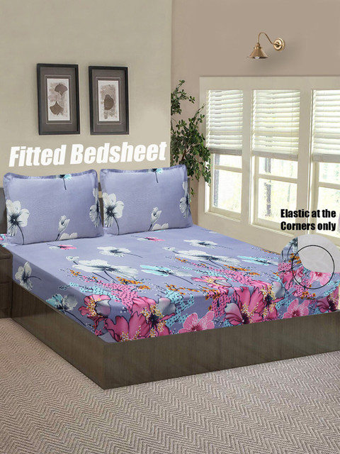 

Good Homes by Home Candy Grey & Fuchsia Floral 144 TC Queen Bedsheet with 2 Pillow Covers