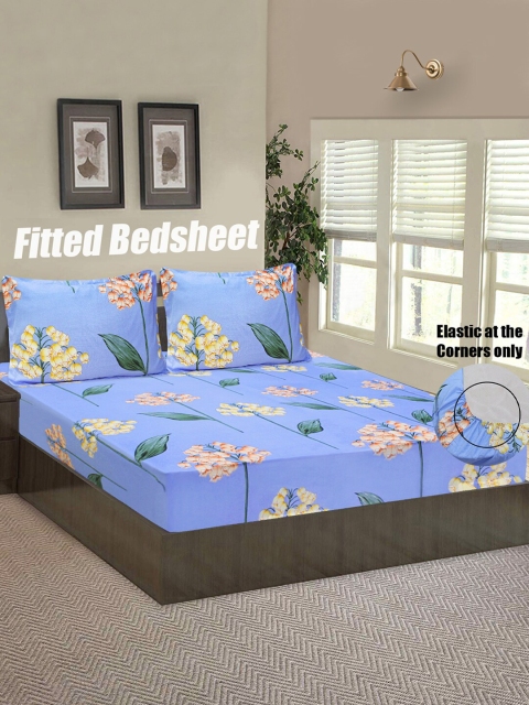 

Good Homes by Home Candy Blue & Coral Floral 144 TC Queen Bedsheet with 2 Pillow Covers