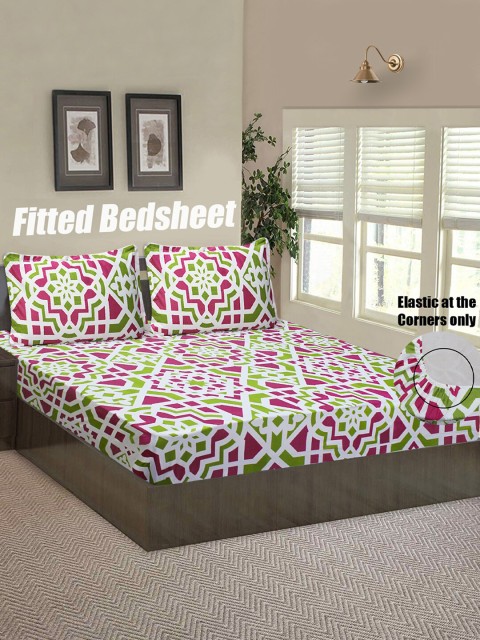 

Good Homes by Home Candy Green & White Ethnic Motifs 144 TC Queen Bedsheet with 2 Pillow Covers